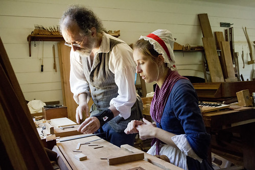 Colonial Williamsburg Virginia Va. Cabinet Shop Cabinetmaker fine furniture  17th century master craftsman cabinets tools lath wood working woodworking craft workshop