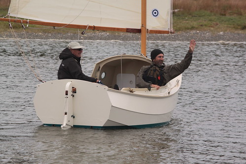 IMG_1238 - Nordland WA - Mystery Bay State Park - 2015 Red Lantern Rally - SCAMP-1 sailing in Mystery Bay (Josh Colvin, waving)