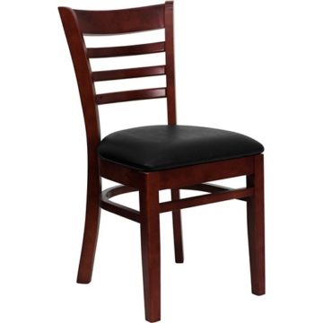 FlashFurniture XU-DGW0005LAD-MAH-BLKV-GG Hercules Series Mahogany Finished Ladder Back Wooden Restaurant Chair with Black Vinyl Seat