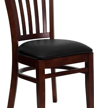 Flash Furniture 4-Pack Hercules Series Mahogany Finished Vertical Slat Back Wooden Restaurant Chair with Black Vinyl Seat