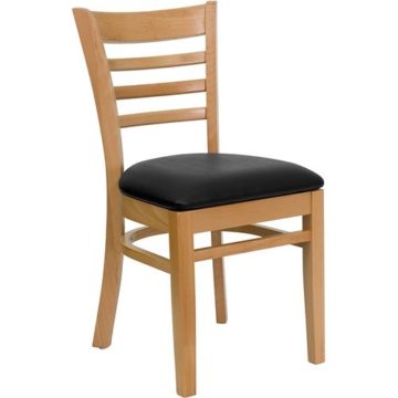 FlashFurniture XU-DGW0005LAD-NAT-BLKV-GG Hercules Series Natural Wood Finished Ladder Back Wooden Restaurant Chair with Black Vinyl Seat