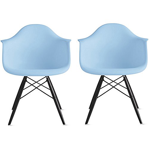 2xhome – Set of Two (2) Blue – Eames Style Armchair Black Wood Legs Eiffel Dining Room Chair – Lounge Chair Arm Chair Arms Chairs Seats Wooden Wood Leg Wire Leg Dowel Leg Legged Base Chrome Metal Eifel Molded Plastic