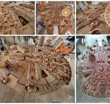 Amazing Millenium Falcon Made From 3,000 Pieces of Wood by Martin Creaney