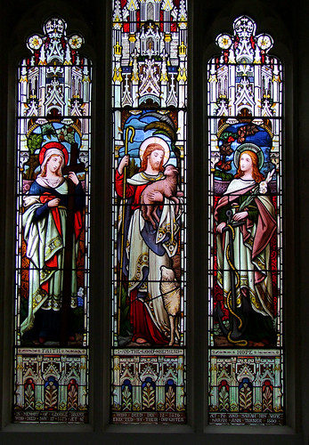 Christ the Good Shepherd flanked by Faith and Hope (Ward & Hughes, 1880)