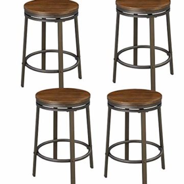 O&K Furniture 24-Inch Backless Swivel Bar Stool, Industrial Kitchen Counter Height Stool Chairs with Wooden Seat-Pub Height, Dark Brown, Set of 4 Review