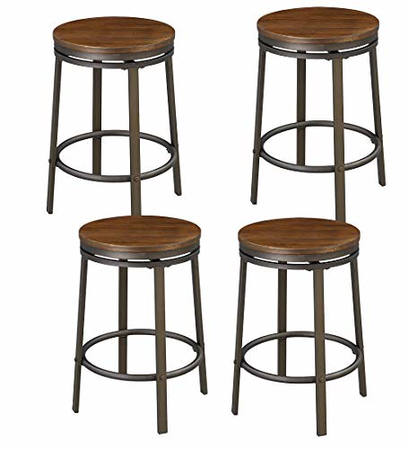 O&K Furniture 24-Inch Backless Swivel Bar Stool, Industrial Kitchen Counter Height Stool Chairs with Wooden Seat-Pub Height, Dark Brown, Set of 4 Review