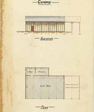 Architectural drawing of the Drill Shed, Gympie, 30 June 1885