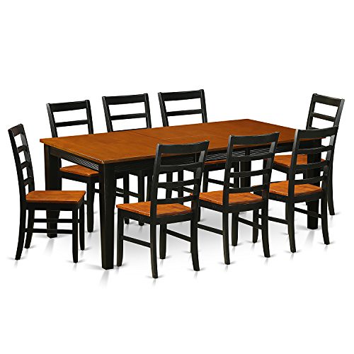 East West Furniture QUPF9-BCH-W 9 Piece Dining Table with 8 Wooden Chairs Set For Sale