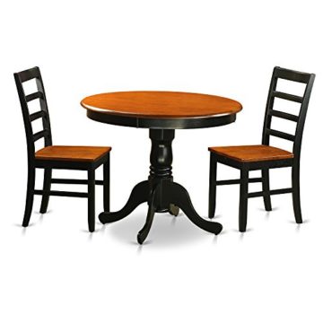 Cheap East West Furniture ANPF3-BLK-W 3 Piece with 2 Wooden Chairs Antique Dining Set, Black Finish