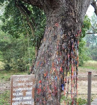 Cambodia.  Phnom Penh. Choeung Ek Genocidal Centre.  The English writing should say: