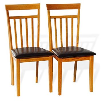 Cheap Rattan Wicker Furniture Set of 2 Dining Kitchen Side Chairs Warm Solid Wooden in Maple Finish Padded Seat