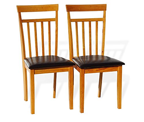 Cheap Rattan Wicker Furniture Set of 2 Dining Kitchen Side Chairs Warm Solid Wooden in Maple Finish Padded Seat