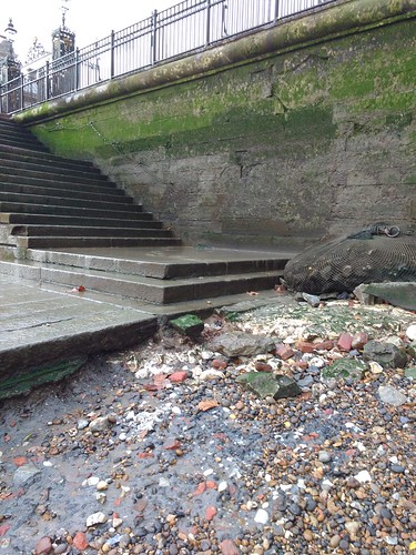 Erosion at the base of stairs