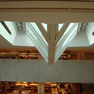 Academic Bookstore: interior view of gallery and skylight