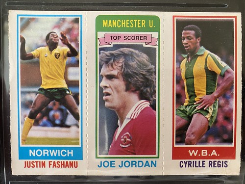 1980-81 Topps Footballers - Pink Back - Triple cards - 124.  Justin Fashanu - 43.  Joe Jordan - 94.  Cyrille Regis