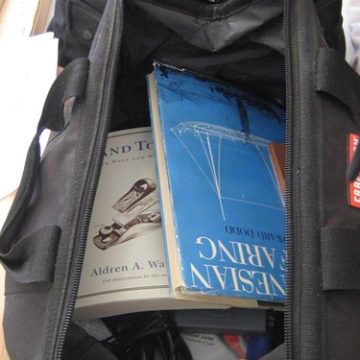 What does a Boatbuilding Student carry in their bag?  Why boatbuilding books of course!