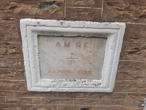 Penola. The marble foundation stone of the Anglican Parish Hall. 1899.