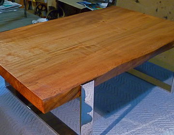 Live Edge SilverMaple + Mirror Polished Stainless Leg(s) Coffee Table