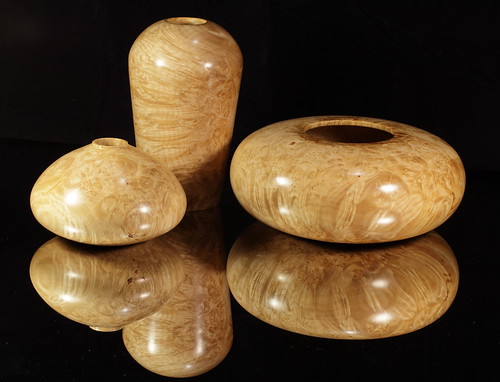 Three Big Leaf Western Maple Burl Bowls