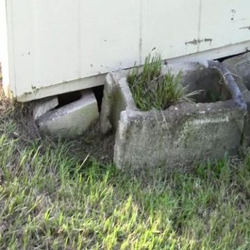 Blocks in sinkhole under shed