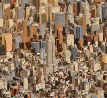 Queens Museum of Art | The Panorama of the City of New York | close-up view over Manhattan, centered on the Empire State Building, also showing the Chrysler Building et al