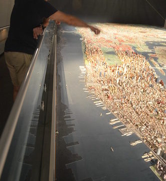 Queens Museum of Art | The Panorama of the City of New York | element of the stitched view from the west near the lower tip of Manhattan