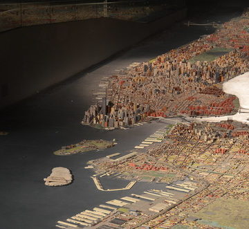 Queens Museum of Art | The Panorama of the City of New York | long view over Brooklyn toward lower Manhattan, including World Trade Center, Statue of Liberty, Brooklyn & Manhattan Bridges, much of Brooklyn