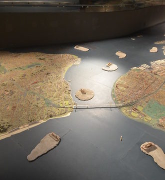 Queens Museum of Art | The Panorama of the City of New York | view west over Staten Island, the Verrazano-Narrows Bridge, and Brooklyn