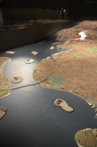 Queens Museum of Art | The Panorama of the City of New York | view north from the Atlantic over the Verrazano Narrows Bridge, over Brooklyn toward Manhattan