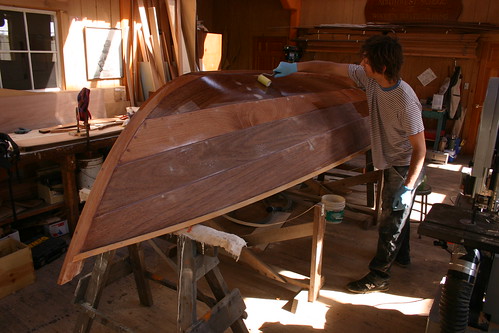 Port Hadlock WA - Boat School - Contemporary - Whilly Boat - Sam rolls on a coat of epoxy