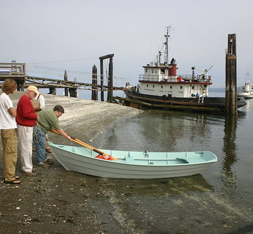 Port Hadlock WA - Boat School - Launching the HEIDI Skiff, a summer workshop boat