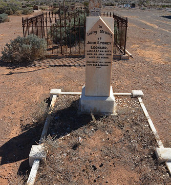 Headstone of John Leonard in the Beltana Cemetery, Flinders Ranges South Australia