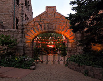 Van Dusen Mansion at dawn, North side gate