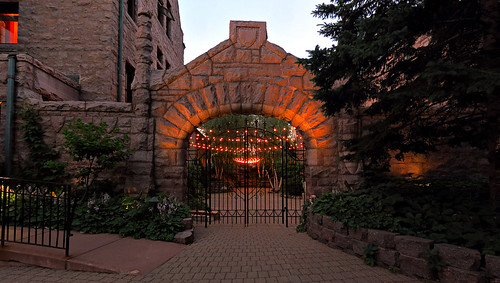 Van Dusen Mansion at dawn, North side gate