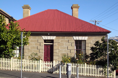 Hobart. Old stone square cottage in Battery Point. From the 1820s. Named Berwick.