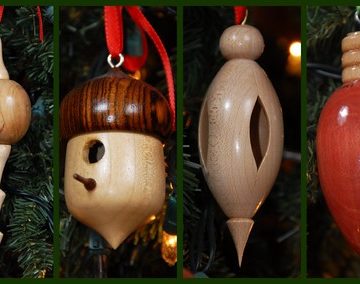 Some of ornaments I have turned in my shop on the wood lathe!