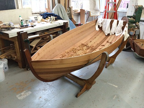 IMG_5351 - Port Hadlock WA - Northwest School of Wooden Boatbuilding - Traditional Small Craft - 9-foot Grandy dinghy - off molds, right side up, not yet framed - trimming the sheer