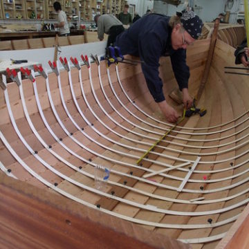 GEDC7690 - Northwest School of Wooden Boatbuilding - Traditional Small Craft - 9-foot Grandy skiff - lining out frame locations - student Russell Bates