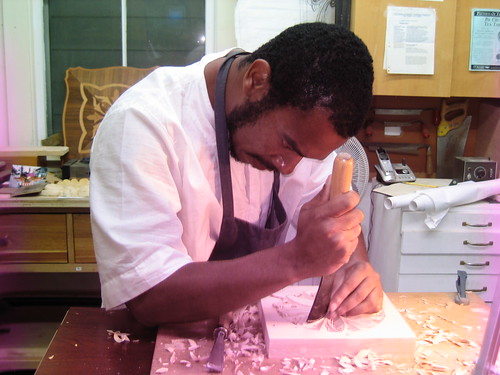 Student taking woodcarving class