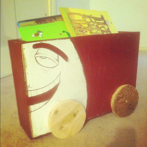 Giant wood toy book holder.... #wood #wheels #woodtoy #woodwork #art #acrylic #design #saw #shape #bedroom #books #book #toy #toys #painting #portland